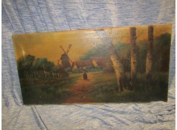 Oil Painting On Canvas Windmill Scene