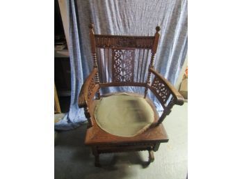 VINTAGE CARVED ROCKING CHAIR WITH UPHOLSTERED SEAT