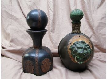 2 LEATHER DECANTERS