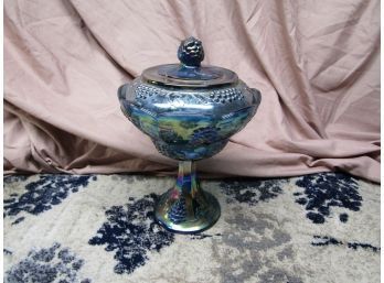 10' CARNIVAL GLASS FOOTED BOWL WITH LID
