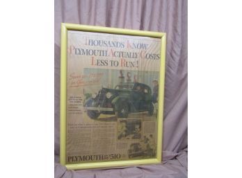 Vintage Framed Plymouth Ad