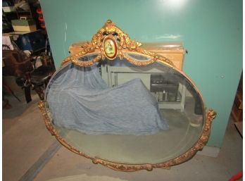 LARGE HEAVY VICTORIAN OVAL MIRROR WOOD FRAME