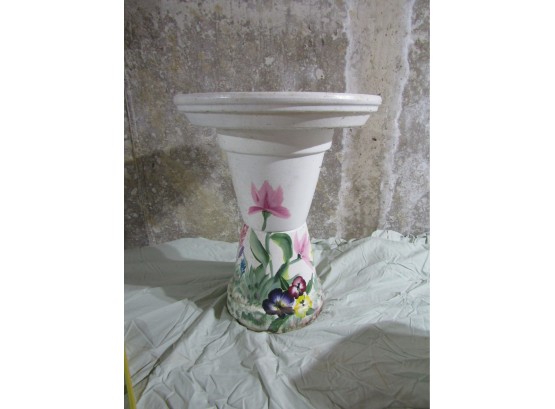 Painted Terra Cotta Bird Bath - Floral Flower  Hummingbird Design