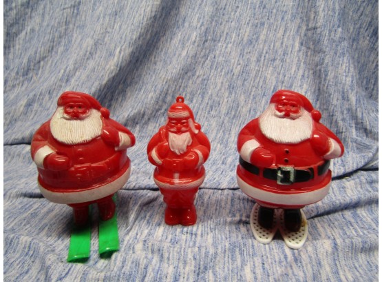 3 VTG Rosbro? Plastic Christmas Candy Container Santa Claus Snow Shoes SKIS