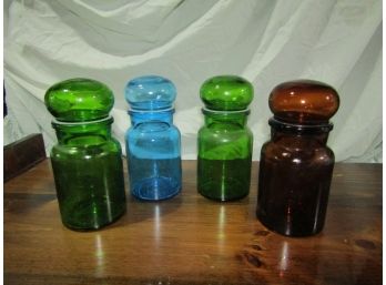 Vintage  Bubble Top Jars Bottles Containers Made In Belguim - Green, Blue, Brown