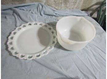 Milk Glass Bowl & Plate