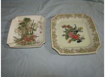 2 Peacock Floral Dishes/Plates - Sato Garden &  OMC
