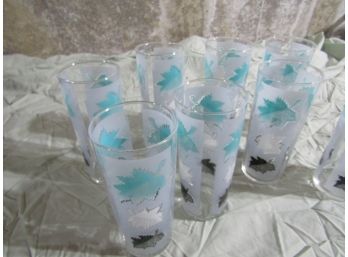 8 Frosted Tumbers - Blue & Silver Leaf Design