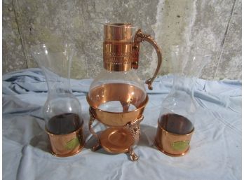 Brass Beverage Carafe Warmer Set
