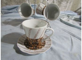 Cappuccino Set Cups Saucers & Stand