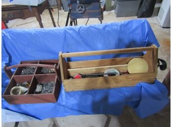 2 WOOD WOODEN CARRY TOOL BOXES AND CONTENTS
