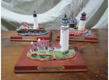 3 Signed Light House Figurines  Collectibles