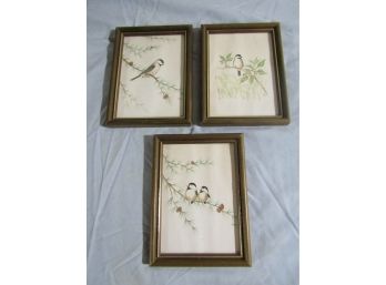 3 Small Original China Color Paintings By Edie Johnstone Vermont - Birds
