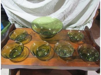 Green Glass Chip & Dip Bowl Set
