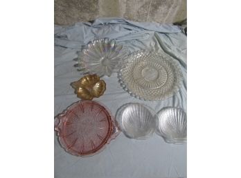 Vintage Glass Plate Lot - Pink, Iridescent, Seashells