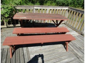 WOOD WOODEN PICNIC TABLE AND BENCHES