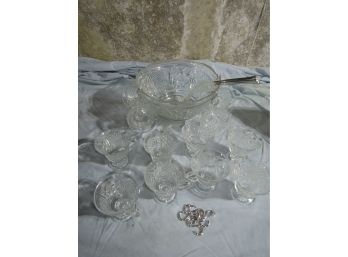 Vintage  Glass Punch Bowl & Cups