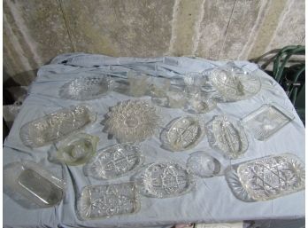 Large Lot Of Cut & Pressed Glass - Platters, Dishes, Pitcher Etc..