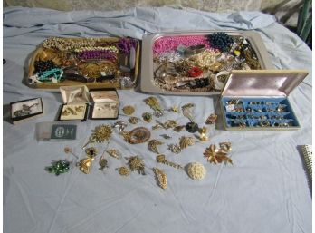 Large Costume Jewelry Lot - Necklaces, Bracelets, Earrings, Brooches, Watches