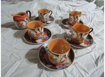 Made In Japan Tea Espresso Set & Creamer - Orange & Brown