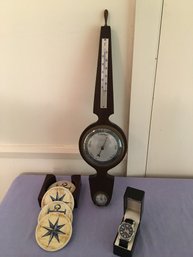 Nautical Coasters, Elgin Barometer And Watch