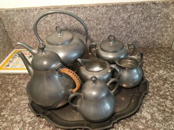 Two Pewter Coffee Sets And Tray