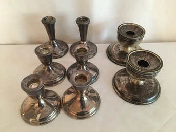 3 Pairs Of Sterling Candlesticks, And Some Plated Ones Too.