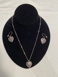 Sterling Silver Heart Necklace And Earrings