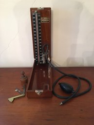 Vintage Items- Baumanometer Blood Pressure Monitor, A Fleam And  Wood Butter Mold