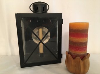 Candle Lantern And Monkeypod Wood Candle Holder , Candle