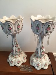 Pair Of Antique Mantle Porcelain Lusters