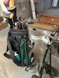 Clubs, Golf Bag And Cart