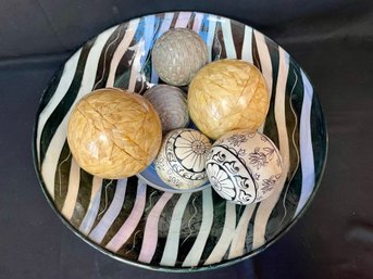 Signed Artisan Ceramic Bowl & Decorative Spheres