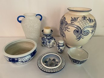 Blue & White Glass & Ceramic Decor
