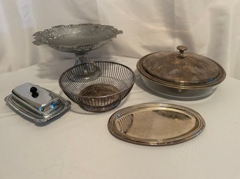 Silver Plate & Glass Secing Pieces