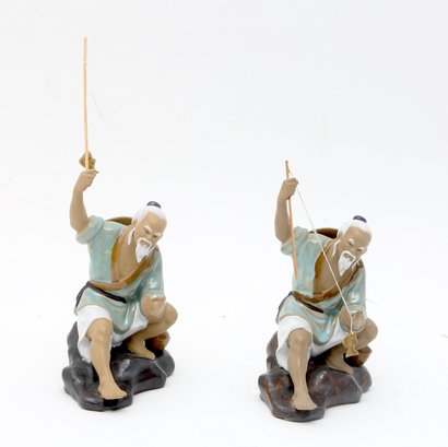 Chinese Fisherman Mudman Porcelain Figurines