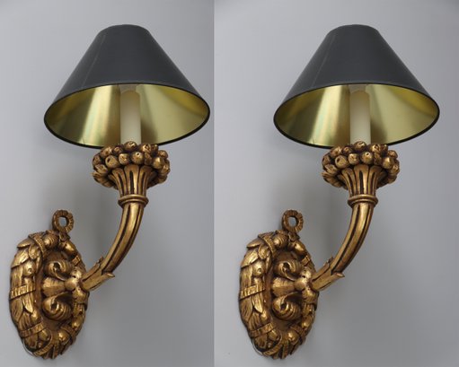 Pair Of Oversized Gold Painted Wall Sconces
