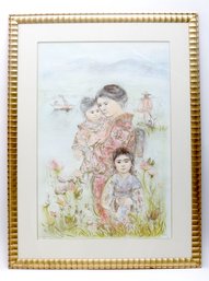 Framed Edna Hibel Asian Mother & Children Lithograph Signed By Artist Edition 23/305