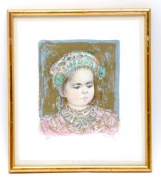 Framed Edna Hibel 'child Of Thailand' Pencil Signed Edition 112/420