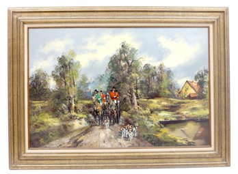 Original Framed Oil Painting On Canvas English Hunting Scene Signed By Artist.