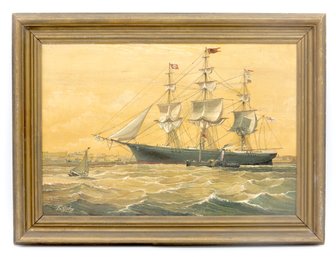 The 'james Baines' Sailing Ship Framed Oil On Canvas Painting By DeGechy. Signed By Artist.