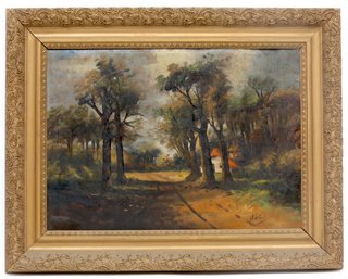 Antique Framed Woodland Scene Oil Painting On Board Signed By Artist.