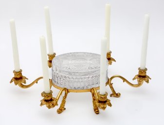 Antique Ormoulu And Cut Crystal Centerpiece Candelabra Made In Spain