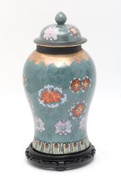 Chinese Porcelain Ginger Jar With Rosewood Base