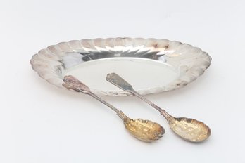 3pc. Oval Silver Platter And Spoons