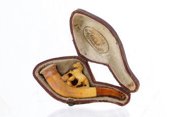 Antique Meerschaum Pipe With Horse Carving And Case