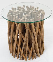 Bundled Driftwood Glass Top End Table