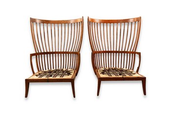 TARAKAN Wing (Walnut) Wood High Back Chairs Original Retail $3129.00