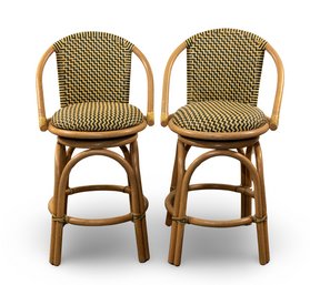 Set Of 2 Bamboo And Leather Stools