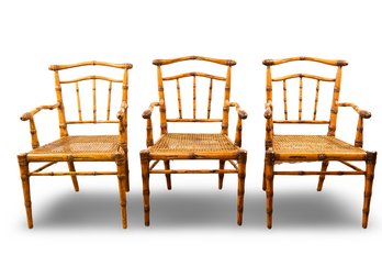 Trio Of Jerry Pair Carlyle Carved Maple Can Seat Arm Chairs